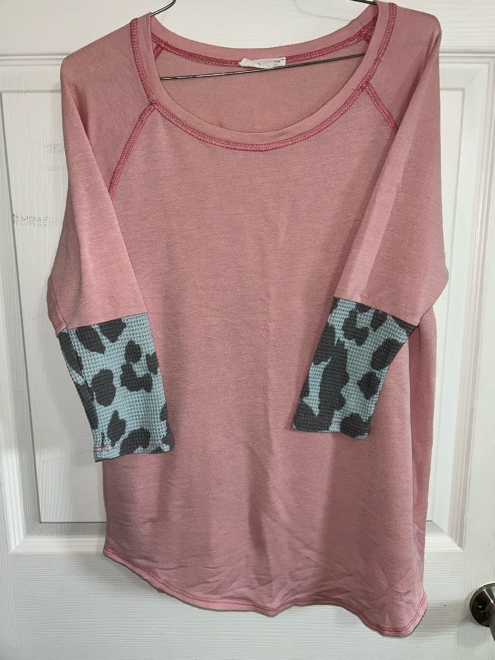 Women's Dusty Rose Long Sleeve Tee with Leopard Cuff Detail
